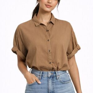 Xirena Channing Button-Up Shirt Women’s Size XS Hazelnut Brown Cotton Casual